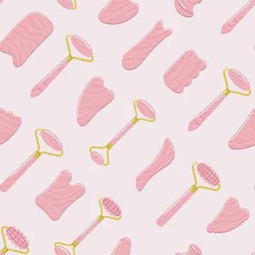 Seamless pattern of gua sha scraping massage tools. Different gua sha stones  Stock Illustration