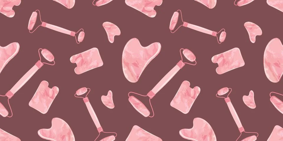 Seamless pattern with Gua Sha scraping Massage tool. Иллюстрация