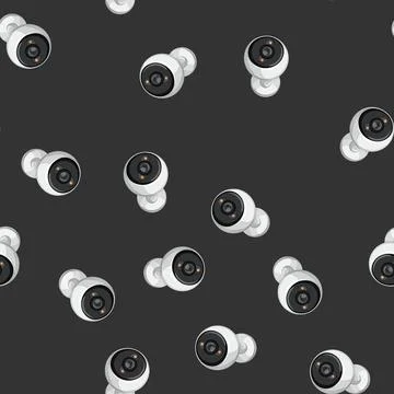 Seamless pattern guard security camera cctv cartoon vector Illustrazione stock