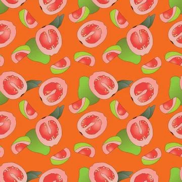 Seamless pattern of guava fruit on orange background. Stock Illustration