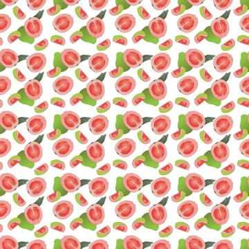 Seamless pattern of guava fruit on white background. Stock Illustration