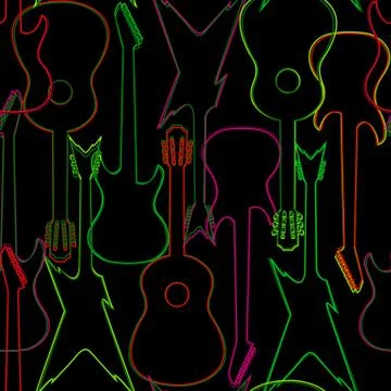 Seamless pattern with guitar silhouettes Stock Illustration