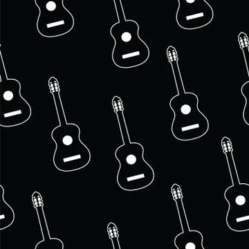 Seamless pattern with guitar vector on black background Stock Illustration