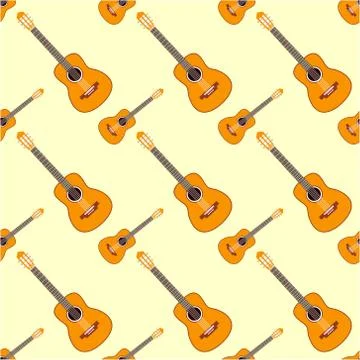 Seamless pattern with Guitar. Vector texture illustration. Stock Illustration