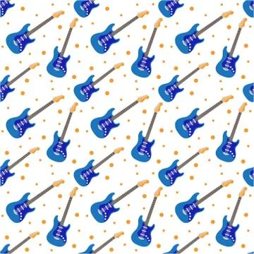 Seamless pattern with Guitar. Vector texture illustration. Stock Illustration