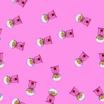 Seamless pattern gumball bubblegum machine cartoon vector Stock Illustration