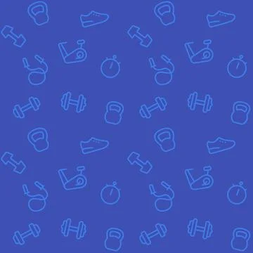 Seamless pattern with gym icons, workout and training equipment, vector backg Stock Illustration