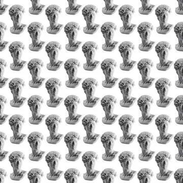 Seamless pattern from gypsum statue of David's head. Michelangelo's David sta Stock Photos