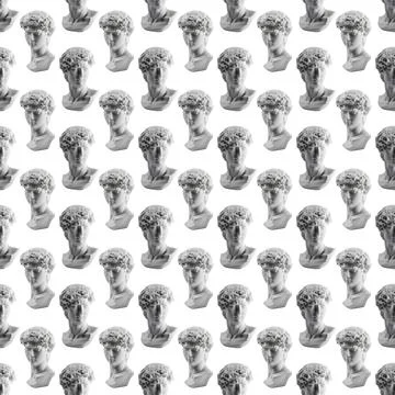 Seamless pattern from gypsum statue of David's head. Michelangelo's David sta Stock Photos