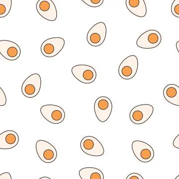 Seamless pattern of half a boiled egg on a white background Stock Illustration