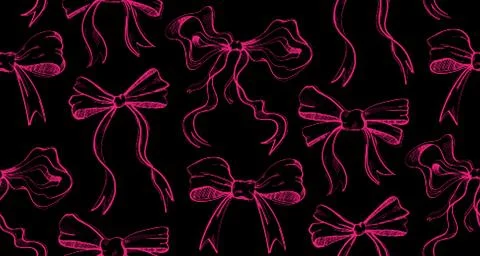 Seamless pattern, halftone pink ribbon bows on black background Stock Illustration