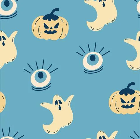 Seamless pattern for Halloween. Background with pumpkins, eyes, and ghosts. M Stockillustratie