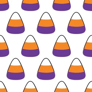 Seamless pattern with Halloween candy corn in purple and orange colors. イラスト素材