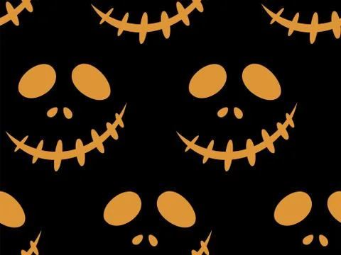Seamless pattern with halloween carved jack faces silhouettes on black backgr Stock Illustration