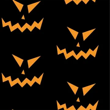 Seamless pattern with halloween carved jack faces silhouettes on black backgr Stock Illustration