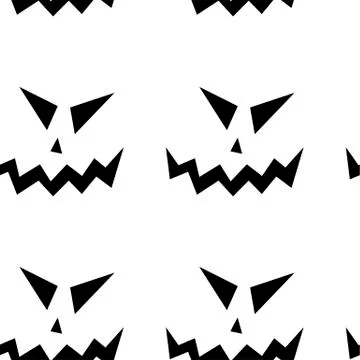 Seamless pattern with halloween carved jack faces silhouettes on black backgr イラスト素材