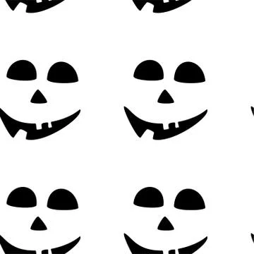 Seamless pattern with halloween carved jack faces silhouettes on black Illustrazione stock