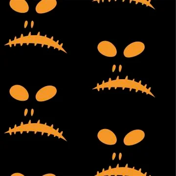 Seamless pattern with halloween carved jack faces silhouettes on black Illustrazione stock
