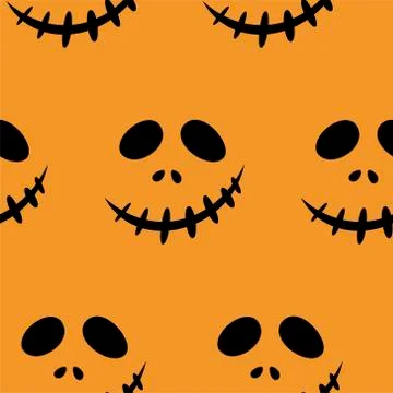 Seamless pattern with halloween carved jack faces silhouettes on black イラスト素材