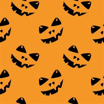 Seamless pattern with halloween carved jack faces silhouettes on black Illustrazione stock