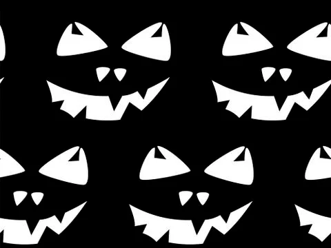 Seamless pattern with halloween carved jack faces silhouettes on black Illustrazione stock