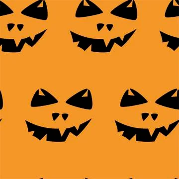 Seamless pattern with halloween carved jack faces silhouettes on black Illustrazione stock