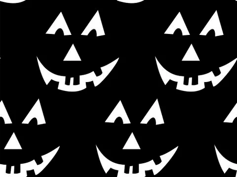 Seamless pattern with halloween carved jack faces silhouettes on black backgr Stock Illustration