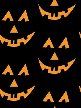 Seamless pattern with halloween carved jack faces silhouettes on black backgr イラスト素材