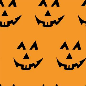 Seamless pattern with halloween carved jack faces silhouettes on black Stock Illustration