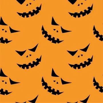 Seamless pattern with halloween carved jack faces silhouettes on black Illustrazione stock