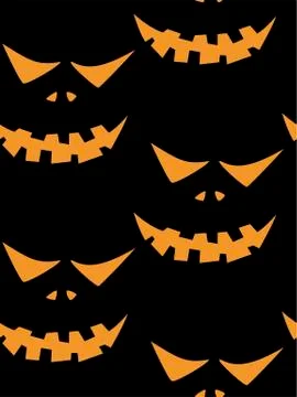 Seamless pattern with halloween carved jack faces silhouettes on black Illustrazione stock