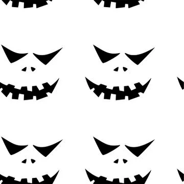 Seamless pattern with halloween carved jack faces silhouettes on black backgr Stock Illustration