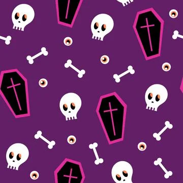 Seamless pattern - halloween coffin and skull. Cartoon seamless pattern イラスト素材