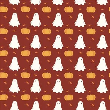 Seamless pattern halloween with cute ghost and pumpkins. Cartoon celebratio.. Stock Illustration