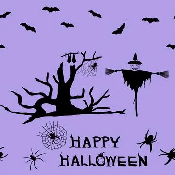 Seamless pattern of Halloween Doodle on a purple background, wallpaper Stock Illustration
