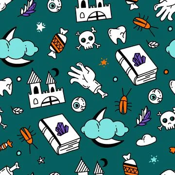 Seamless pattern with Halloween elements Doodle style vector design illustration イラスト素材