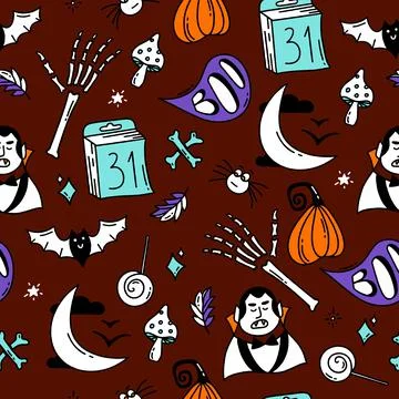Seamless pattern with Halloween elements Doodle style vector design illustration イラスト素材