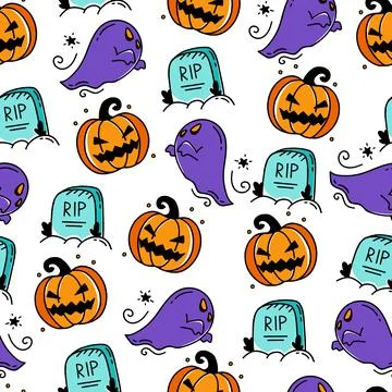 Seamless pattern with Halloween elements Doodle style vector design illustration イラスト素材