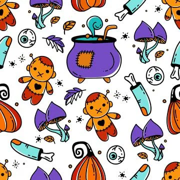 Seamless pattern with Halloween elements Doodle style vector design illustrat Illustrazione stock