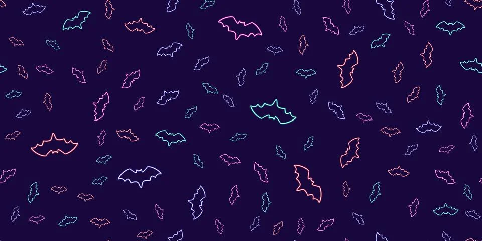 Seamless pattern Halloween glowing desktop icon, neon sticker, neon bat figure Stockillustratie
