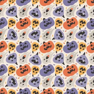 Seamless pattern Halloween. Pampkins, ghost. Vector illustration Stock Illustration
