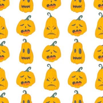 Seamless pattern. Halloween pattern with angry pumpkins. Perfect for prints, Stock Illustration