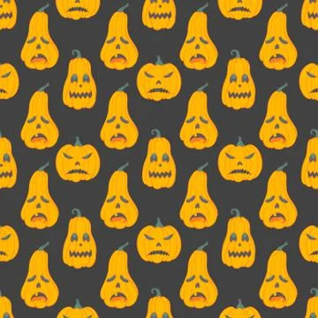 Seamless pattern. Halloween pattern with angry pumpkins. Perfect for prints,  Stock Illustration