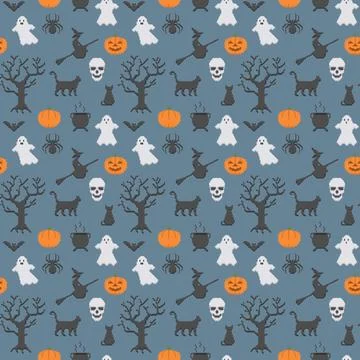 Seamless pattern halloween pixelart objects Stock Illustration