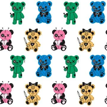 Seamless Pattern with Halloween Plush Bear Characters Stock-Illustration