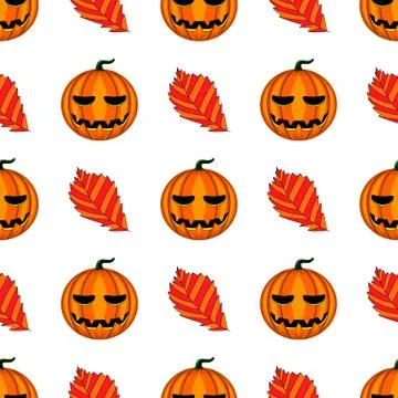 Seamless pattern with Halloween pumpkin and leaf Stock-Illustration