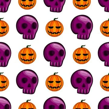 Seamless pattern with Halloween pumpkin and skull Stock Illustration