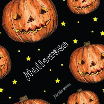 Seamless pattern with Halloween pumpkin Stock Illustration