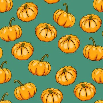 Seamless pattern with halloween pumpkins on color background. Scary and funny 스톡 일러스트