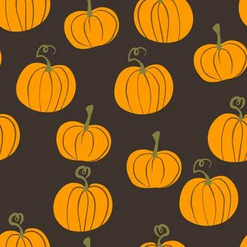 Seamless pattern with halloween pumpkins on color background. Scary and funny イラスト素材
